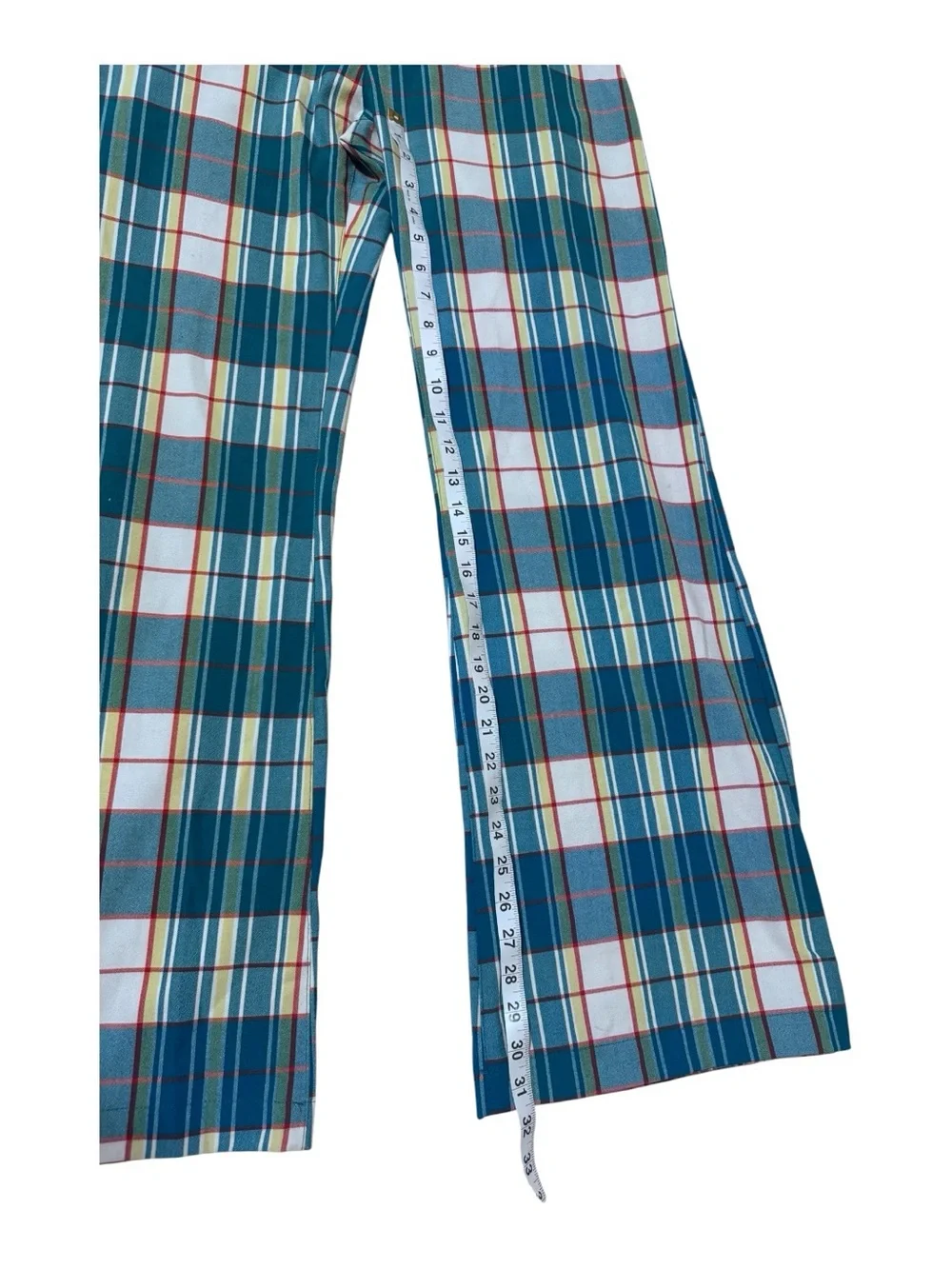 Free People Blue and White Plaid Wide Leg Pants